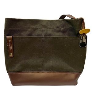 SOPHIA SIGNATURE FATIGUE CANVAS + BROWN LEATHER TOTE
